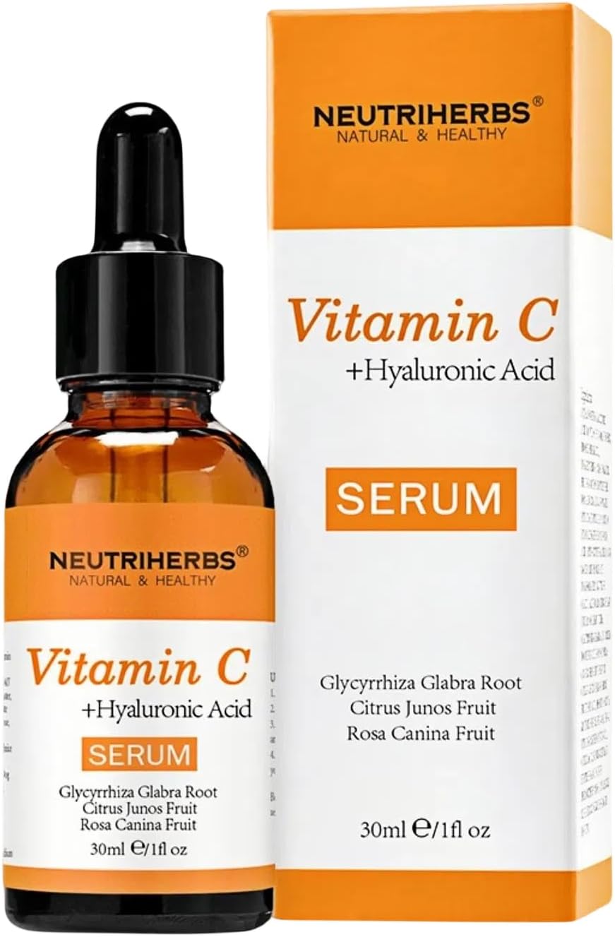 NEUTRIHERBS Vitamin C Serum for Face with Hyaluronic Acid, Firm, Anti Aging, Brighten, Even Skin, Daily Skincare Natural Nourish Facial Serum,1 fl oz