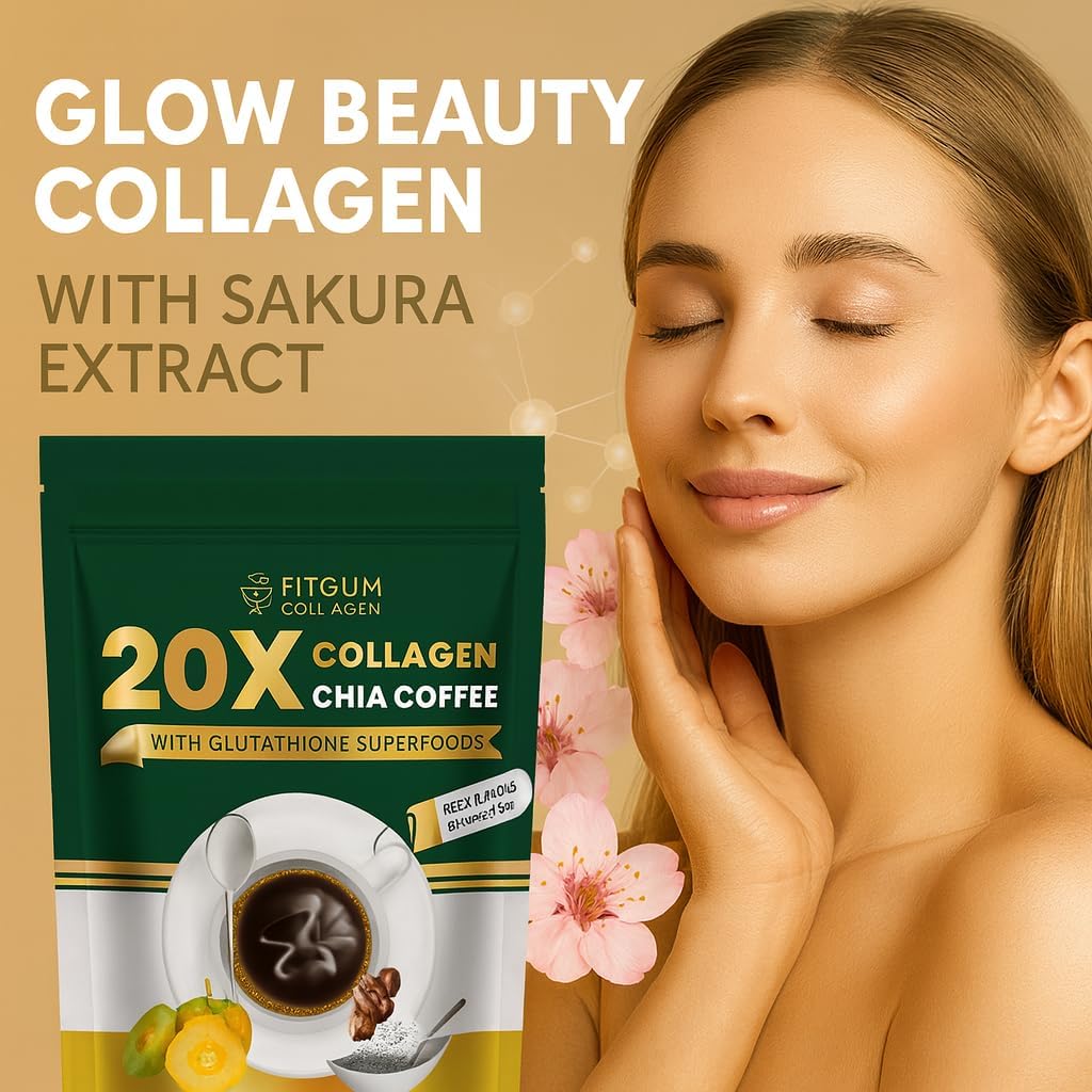 Fitgum Collagen 20X Chia 11 in 1 Shape Coffee Mix, Fitgum Collagen Chia Coffee Mix, Whitening Coffeemix - 12g x 10pcs (1)