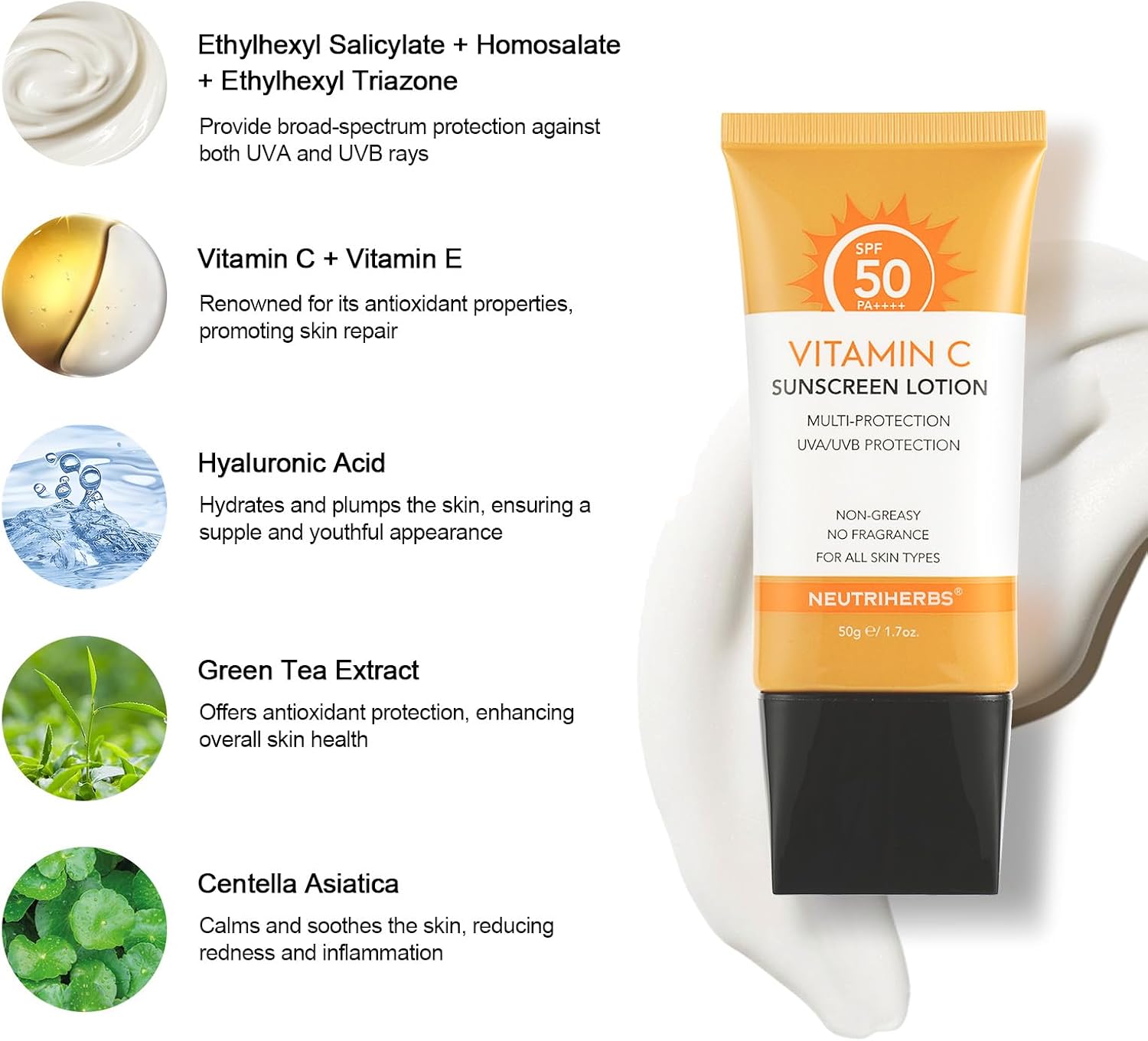 NEUTRIHERBS Sunscreen SPF 50 Face & Body PA++++ Sunblock Lotion, Broad Spectrum, Vitamin E & C Face Sunscreen