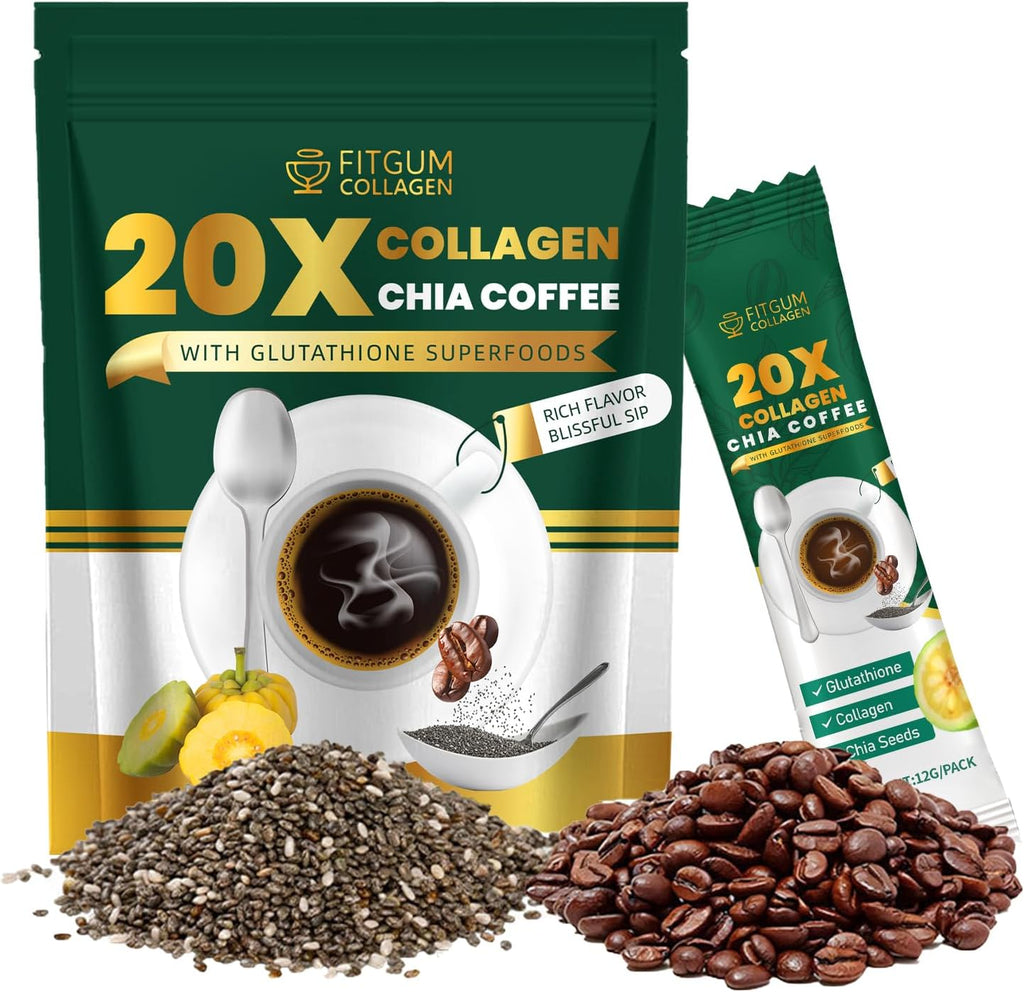 Fitgum Collagen 20X Chia 11 in 1 Shape Coffee Mix, Fitgum Collagen Chia Coffee Mix, Whitening Coffeemix - 12g x 10pcs (1)