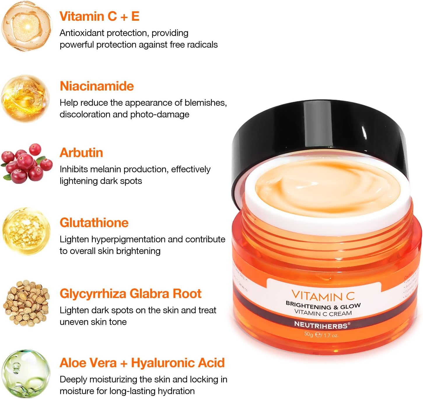 Neutriherbs Vitamin C Face Cream Day & Night Cream Facial Moisturizer - Moisturizing Softening & Smoothing Skin 1.7oz