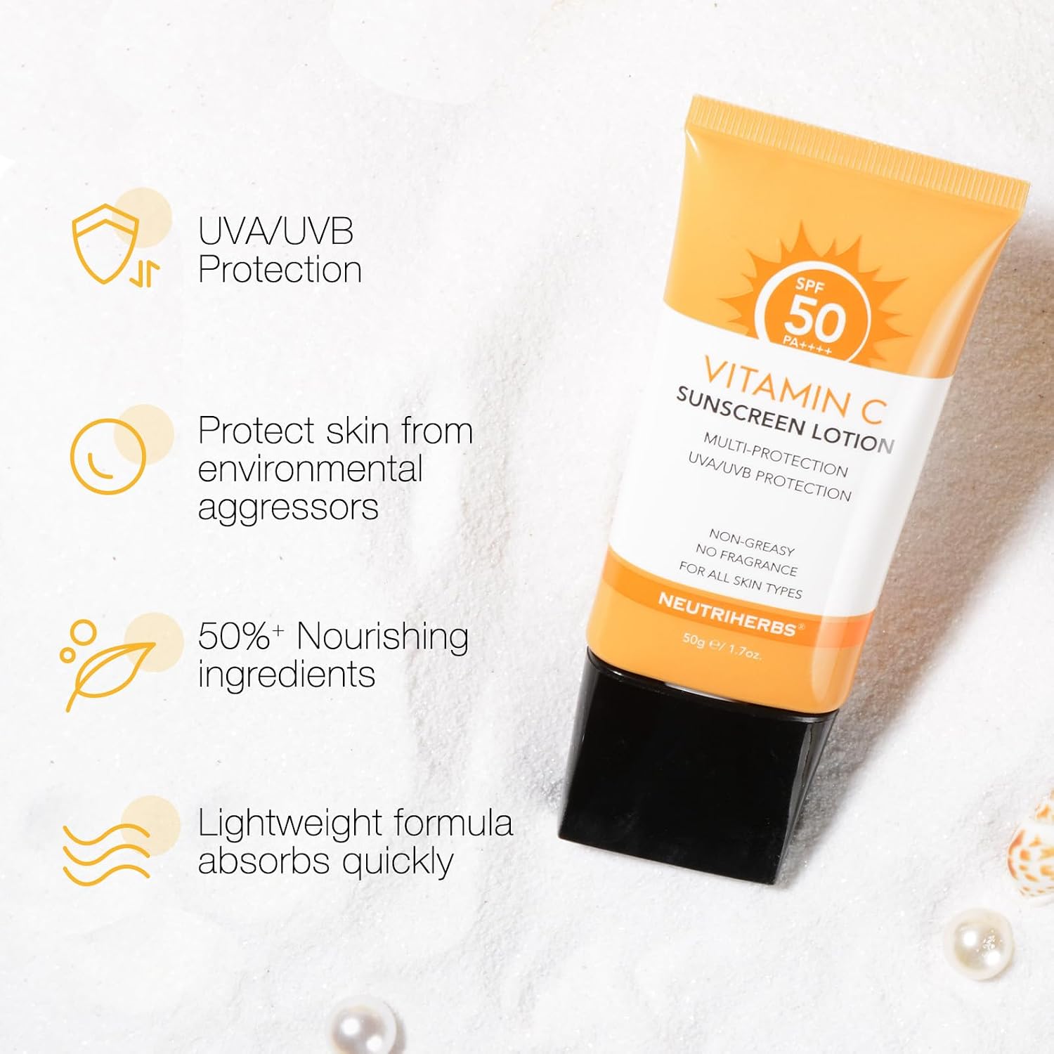 NEUTRIHERBS Sunscreen SPF 50 Face & Body PA++++ Sunblock Lotion, Broad Spectrum, Vitamin E & C Face Sunscreen