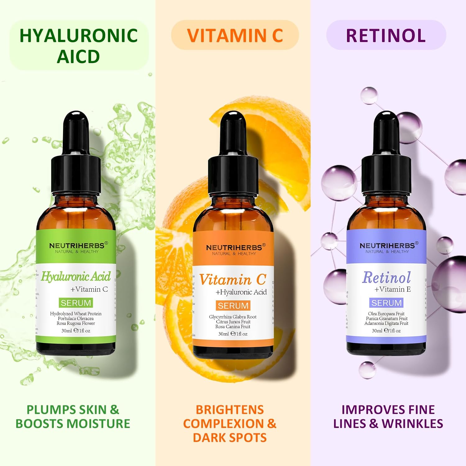 NEUTRIHERBS Vitamin C Serum for Face with Hyaluronic Acid, Firm, Anti Aging, Brighten, Even Skin, Daily Skincare Natural Nourish Facial Serum,1 fl oz