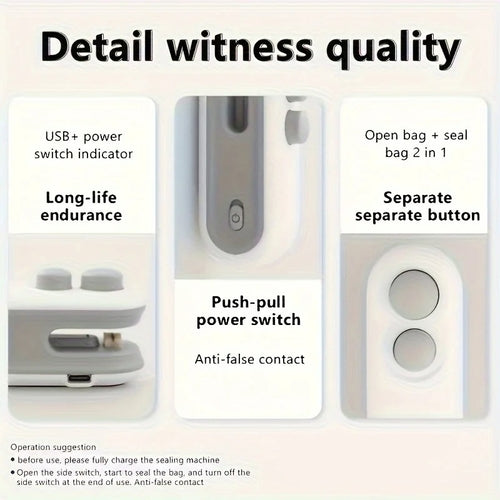 USB-C Rechargeable Bag Sealer, 2-in-1 Magnetic
