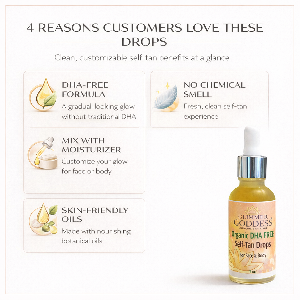 Organic DHA‑Free Tanning Drops – Gradual, No‑Odor Glow